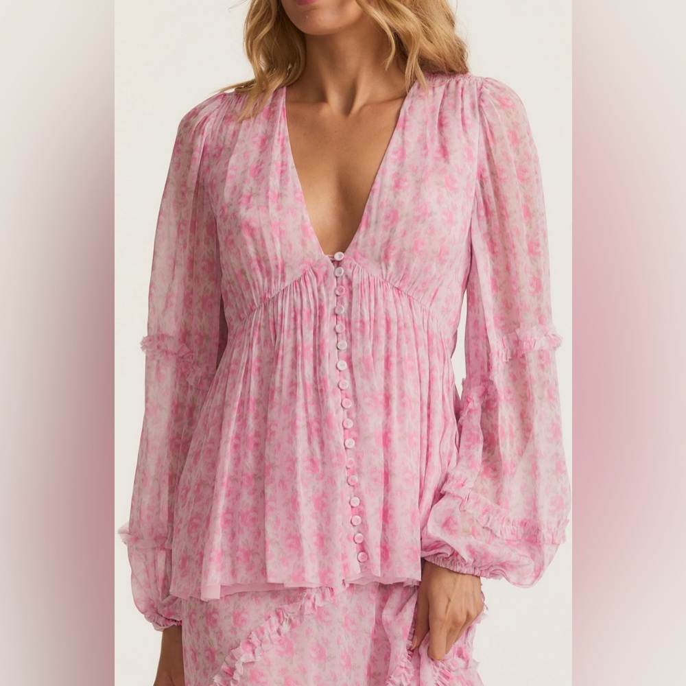 LOVESHACKFANCY Elian Blouse Size XS in Rose Patch